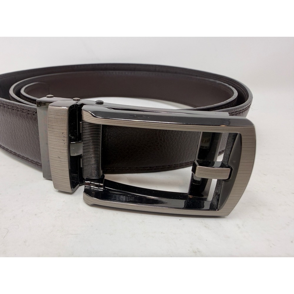 Comfort Click Mens Ratchet Belt Dark Brown Leather XL Gunmetal Buckle Adjustable
